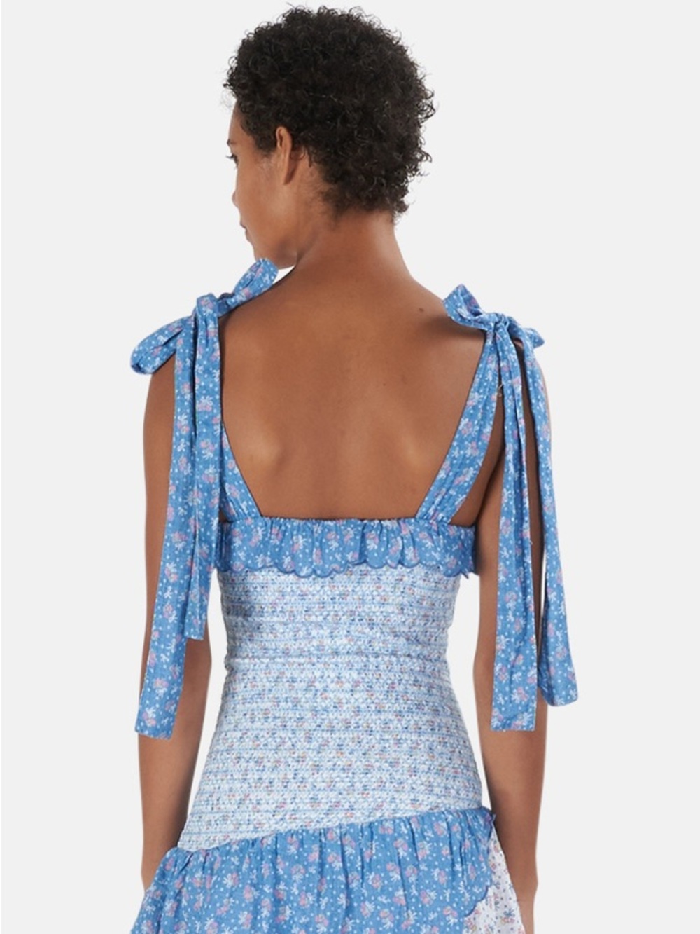 LoveShackFancy Blue Floral Smocked Mini Dress - Picture 3 of 4